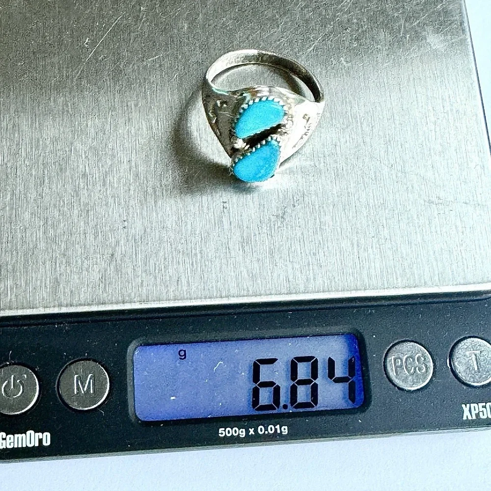 Mens Turquoise Navajo Band Sz 11 Two Stone Ring 21mm Signed ML‎ Handmade Native